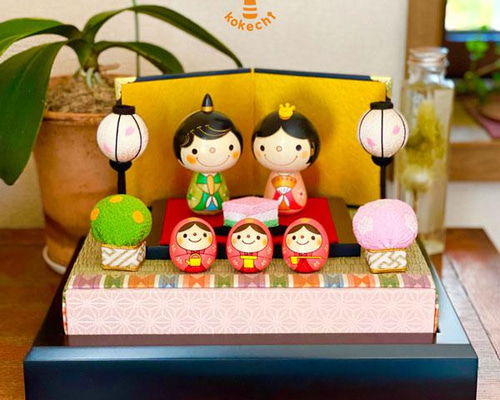 こけしのお雛様・三人官女の雛飾りセット【ひな人形】おひなさま