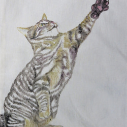 画家の両面手描き猫バック(キジトラ猫)　一点物　エコバック　トートバック　綿100％　生成り　A4 1枚目の画像