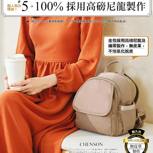 軽量7ポケット ナイロン ミニリュック 背面フアスナー(カーキ