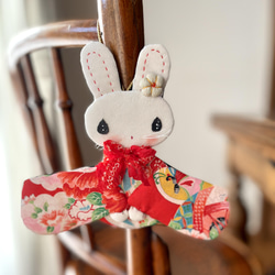 長襦袢 雪だるま うさぎ 正絹 リメイク 材料にも 長襦袢 反物 正絹 ふんわり 雪うさぎ クリーム 染屋 野口 京都