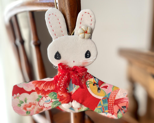 145 マチャケ　うさぎタペストリー　吊るし飾り　古布 145 マチャケ様専用 うさぎタペストリー 吊るし飾り 古布