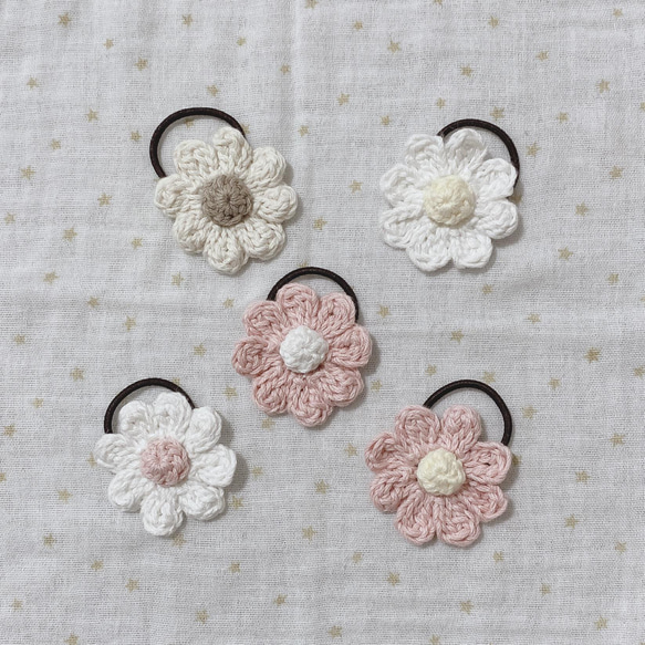 くま＆うさぎ ミニマーガレット付き♡ベビーヘアクリップヘアゴム