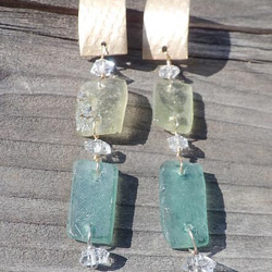 Roman-Glass & Herkimer Rectangle Earrings ☆ローマングラス☆チタン 7枚目の画像