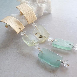 Roman-Glass & Herkimer Rectangle Earrings ☆ローマングラス☆チタン 5枚目の画像