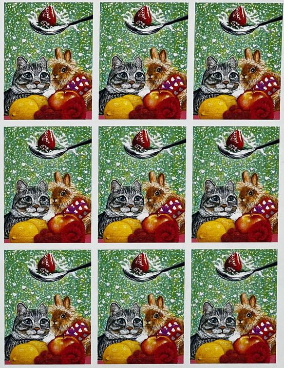 うさぎのポストカード　封筒&シール付き　猫ちゃんとうさちゃん　３点1セット 6枚目の画像