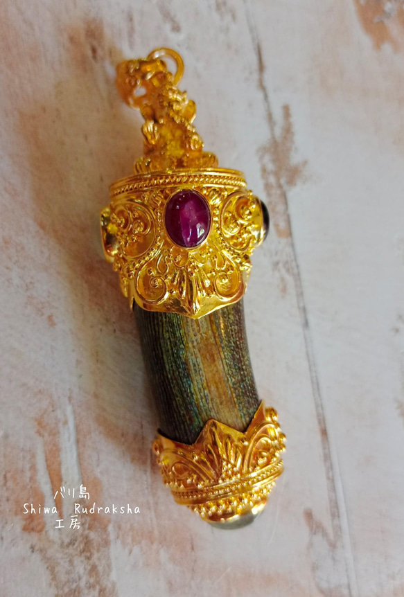 グリーンウリ・ムスティカ・孔雀の羽】ガネーシャ☆ペンダントトップ