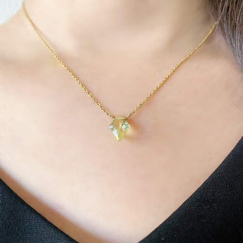 レモンクォーツのダイヤコンケーブカットネックレス -Anastasia