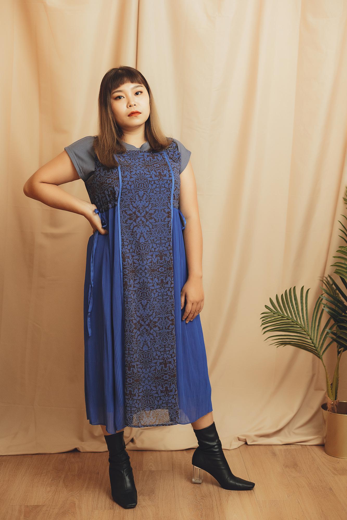 花柄切り替えワンピース / blue