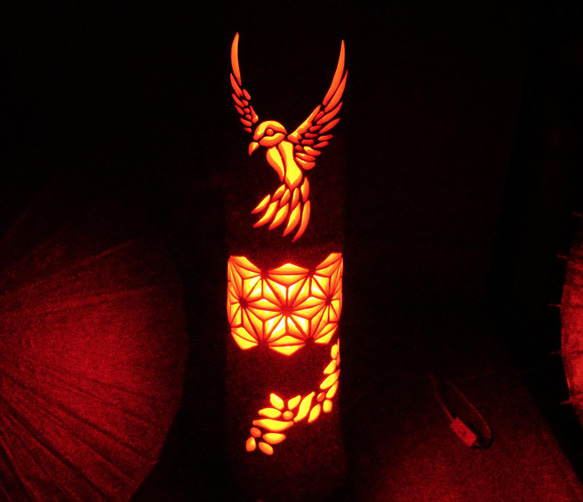 極太竹灯籠 両面彫り 竹灯り 竹ランプ 炎のゆらめき〜〜桜木〜