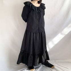 【特集掲載】【裏地つき】着映える♡リネンギャザーロングスカート　ブラック 7枚目の画像