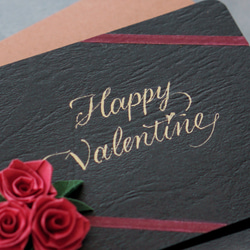 ペーパークイリングとカリグラフィーのミニバレンタインカード【Happy Valentine】　バラのミニカード 3枚目の画像