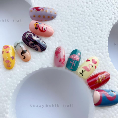 ネイルチップ 〜カラフルフラミンゴ〜 ネイルチップ（つけ爪