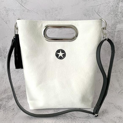 折り畳める☆斜めがけミニ2wayトート：オフホワイト×ブラック 16枚目の画像