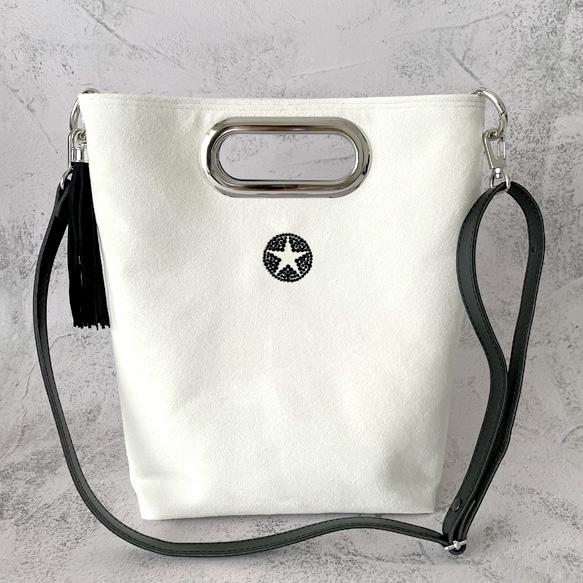 折り畳める☆斜めがけミニ2wayトート：オフホワイト×ブラック 16枚目の画像