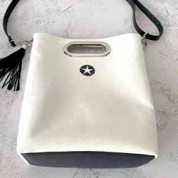 折り畳める☆斜めがけミニ2wayトート：オフホワイト×ブラック 12枚目の画像