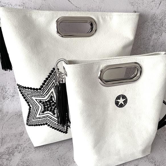 折り畳める☆斜めがけミニ2wayトート：オフホワイト×ブラック 20枚目の画像