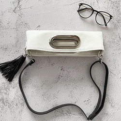 折り畳める☆斜めがけミニ2wayトート：オフホワイト×ブラック 5枚目の画像