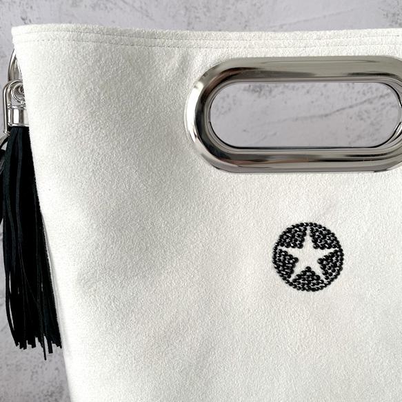折り畳める☆斜めがけミニ2wayトート：オフホワイト×ブラック 8枚目の画像