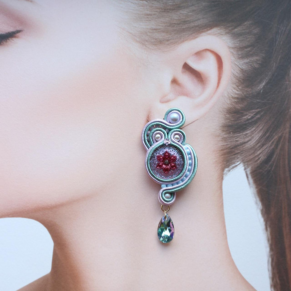 【Annabelle】soutache耳環或耳環【捷克玻璃紐扣，冷色調】 第2張的照片