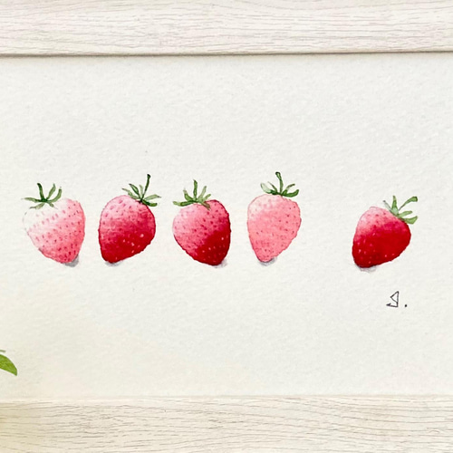 水彩画]イチゴを描く/watercolorpainting/sketching/制作過程