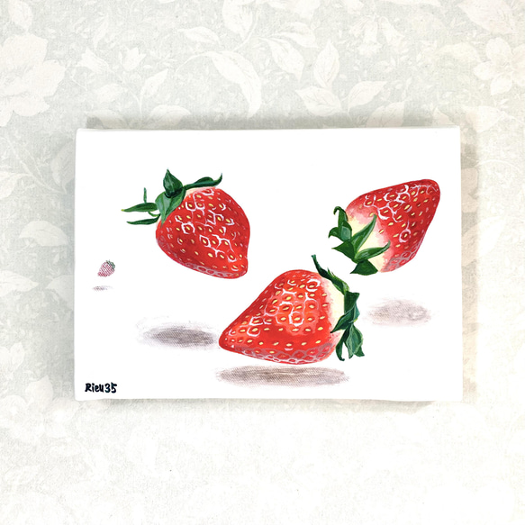 【原画 アルキド絵具 キャンバス】Ukabu Strawberries/SM/サムホール/いちご/具象画/フルーツ 1枚目の画像