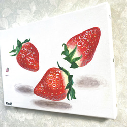 【原画 アルキド絵具 キャンバス】Ukabu Strawberries/SM/サムホール/いちご/具象画/フルーツ 3枚目の画像