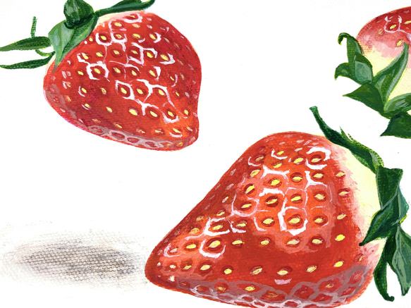 【原画 アルキド絵具 キャンバス】Ukabu Strawberries/SM/サムホール/いちご/具象画/フルーツ 5枚目の画像