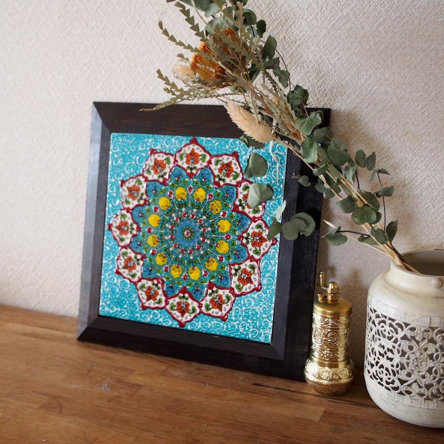 春色新作2022】トルコキュタフヤ陶器・タイルアート絵画・額縁付きG