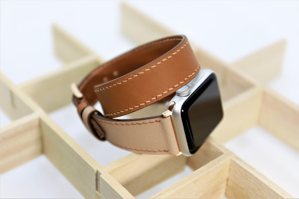 【受注製作】高級革使用Apple Watch 2重巻きタイプ　レザーベルト レザー バンド　時計ベルト DLO3 1枚目の画像
