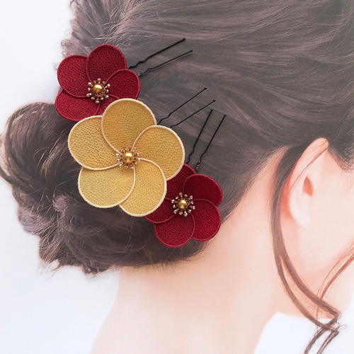 再販】人気の和装髪飾り 梅 椿 ヘアアクセ かんざし 七五三 卒業式