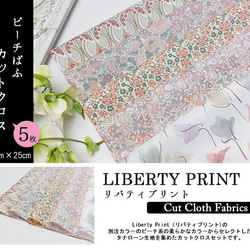 リバティ【カットクロス】生地「ピーチぱふ」ベージュオレンジ系　5種セット　はぎれ　布　綿　LIBERTY 2枚目の画像