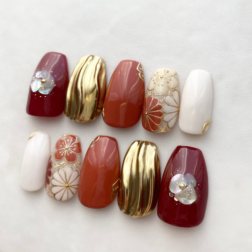 ネイルチップ ブライダル ウェディング 成人式 和装 前撮り 和婚 花柄