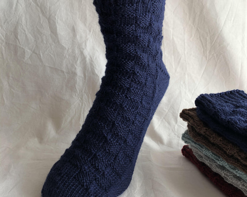 手編み靴下（７）紺 5d096bd6fa6f41287cb8b4e4ecf4b1