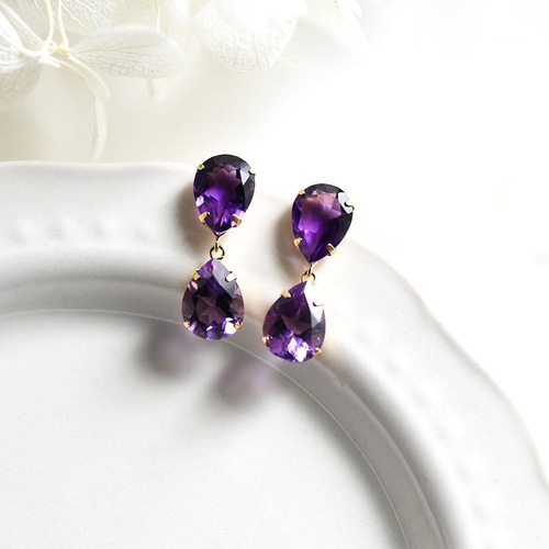 恋愛成就 愛の守護石 K18金 しずく アメジストのスタッドピアス 2月