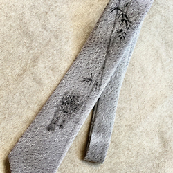 西陣織ネクタイ　手描き　『竹と虎』ネイビー 8枚目の画像