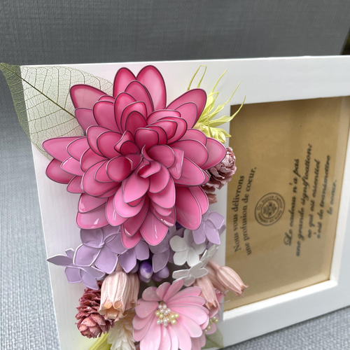 フラワーフォトスタンド ピンク アメリカンフラワー／ディップ