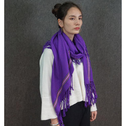 カシミアの手触り、手織りのストライプチェック柄スカーフ、フェアトレード商品　#102 1枚目の画像