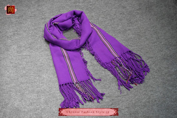 カシミアの手触り、手織りのストライプチェック柄スカーフ、フェアトレード商品　#102 5枚目の画像