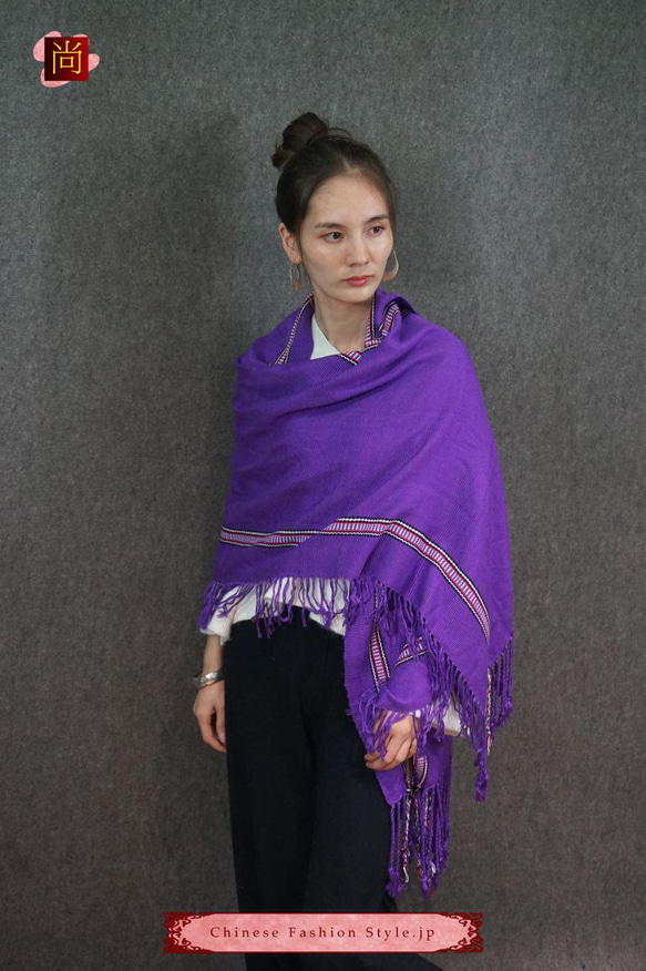 カシミアの手触り、手織りのストライプチェック柄スカーフ、フェアトレード商品　#102 4枚目の画像