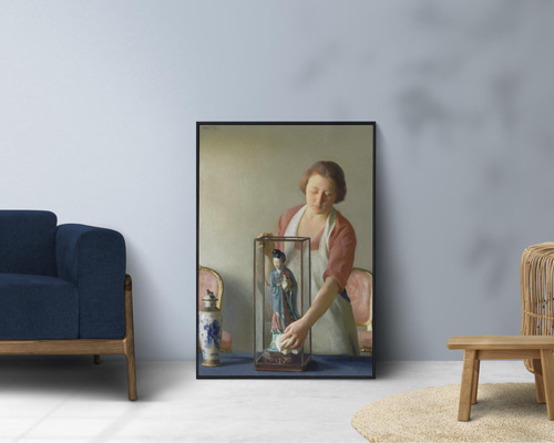 日本画　和　置物　絵　アンティーク　レトロ NO.351】日本人形と家政婦絵画アートポスター☆和モダンエレガント