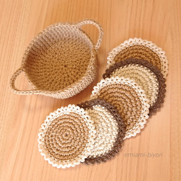 麻紐コースターと収納ケースセット(ミニトレー＊ナチュラル) 敷物 吸水