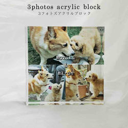 【D03】アクリルブロック 3photos デザイン ( 写真立て )  オーダーメイド 思い出 記念日 ペット 誕生日 1枚目の画像
