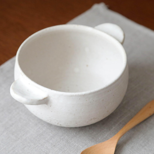 白マット釉のほっこり耳付きスープボウル ＊ 1 お椀・ボウル・鉢
