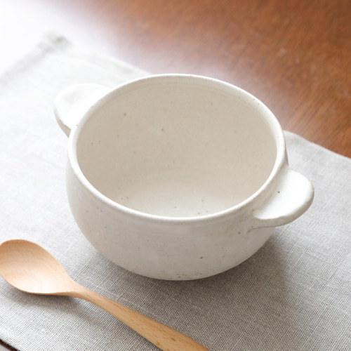 白マット釉のほっこり耳付きスープボウル ＊ 1 お椀・ボウル・鉢