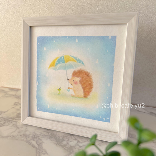 雨やどり　ハンドメイドパステル画　絵画アート原画 雨やどり ハンドメイドパステル画 絵画アート原画