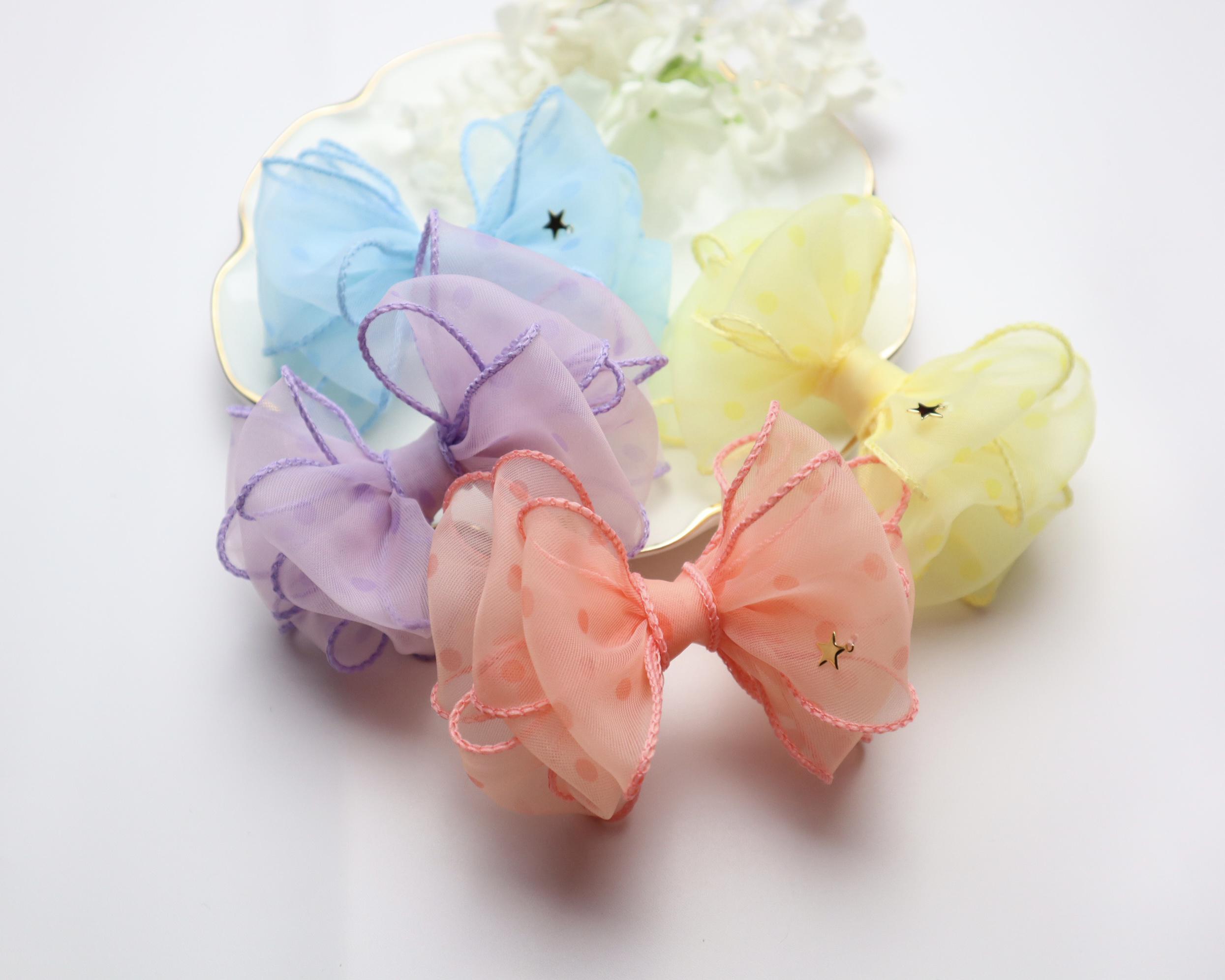 うさみみリボン　ヘアゴム　3こセット　花柄　パステルカラー　ピンク　パープル うさみみリボンヘアゴム3こセット花柄パステルカラーピンクパープル