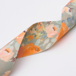 花柄両面 シフォンリボン【Apricot × Gray】40mm×1m 3枚目の画像