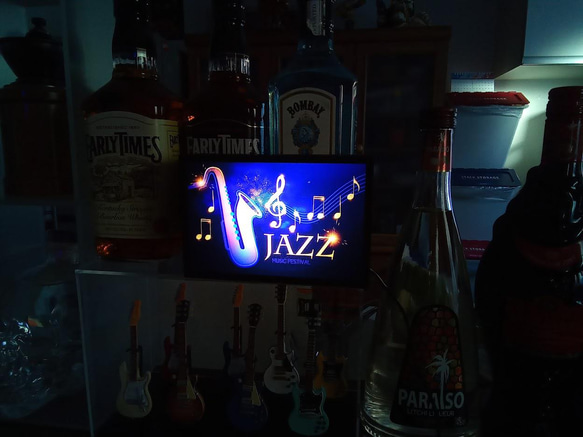 アメリカンレトロ ジャズ カフェ サックス ジャズ喫茶  玩具 ミニチュア 看板 置物 雑貨 LEDライトBOXミニ 6枚目の画像