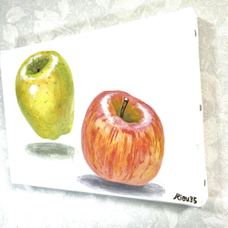 【原画 アルキド絵具 キャンバス】 Ukabu Apples /SM/サムホール/りんご/具象画/フルーツ 3枚目の画像