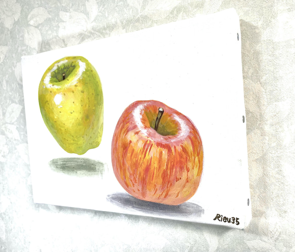 【原画 アルキド絵具 キャンバス】 Ukabu Apples /SM/サムホール/りんご/具象画/フルーツ 3枚目の画像